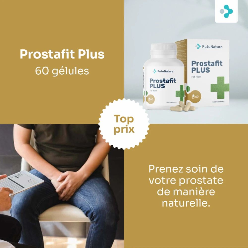 FutuNatura Prostafit Plus. Flacon et boîte de gélules. 60 gélules. Croix verte. Meilleur prix.