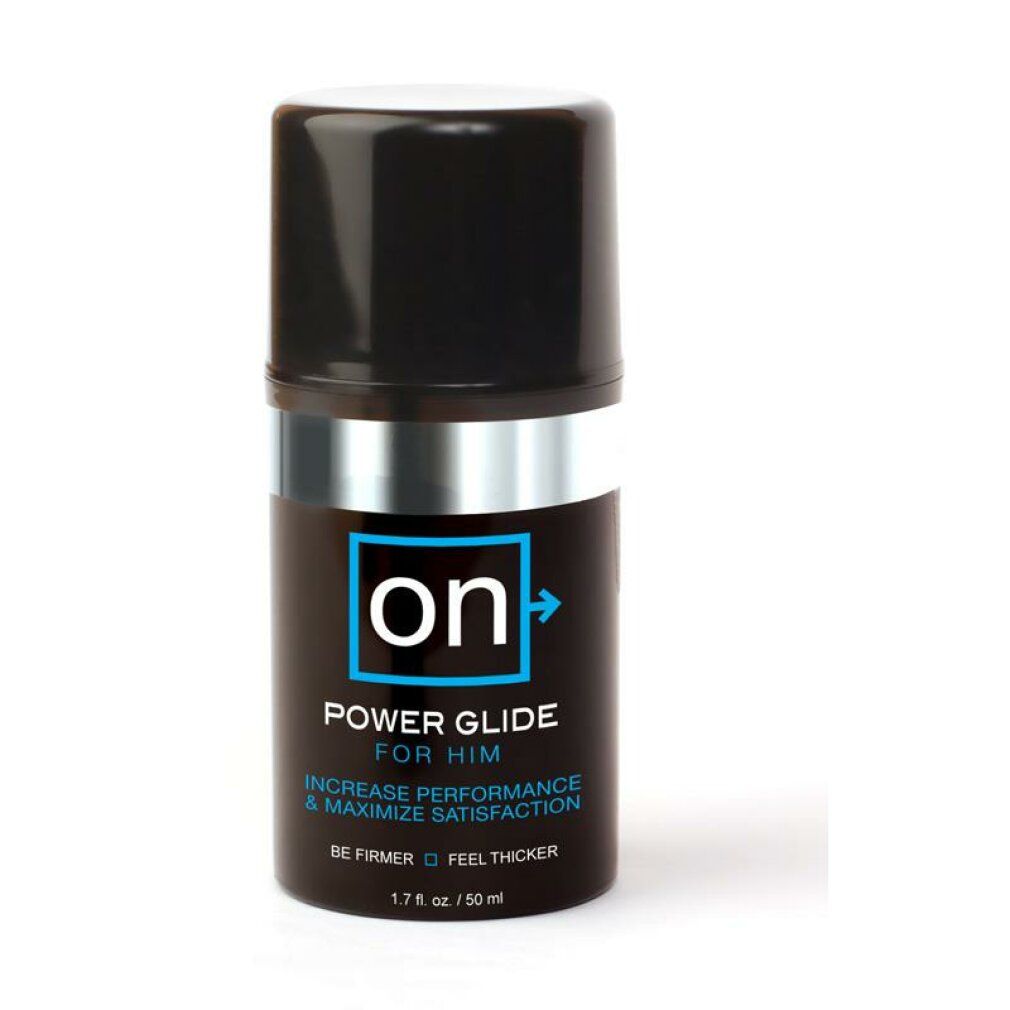 Sensuva On Power Glide Gel de plaisir pour homme, flacon de 50 ml avec anneau argenté.