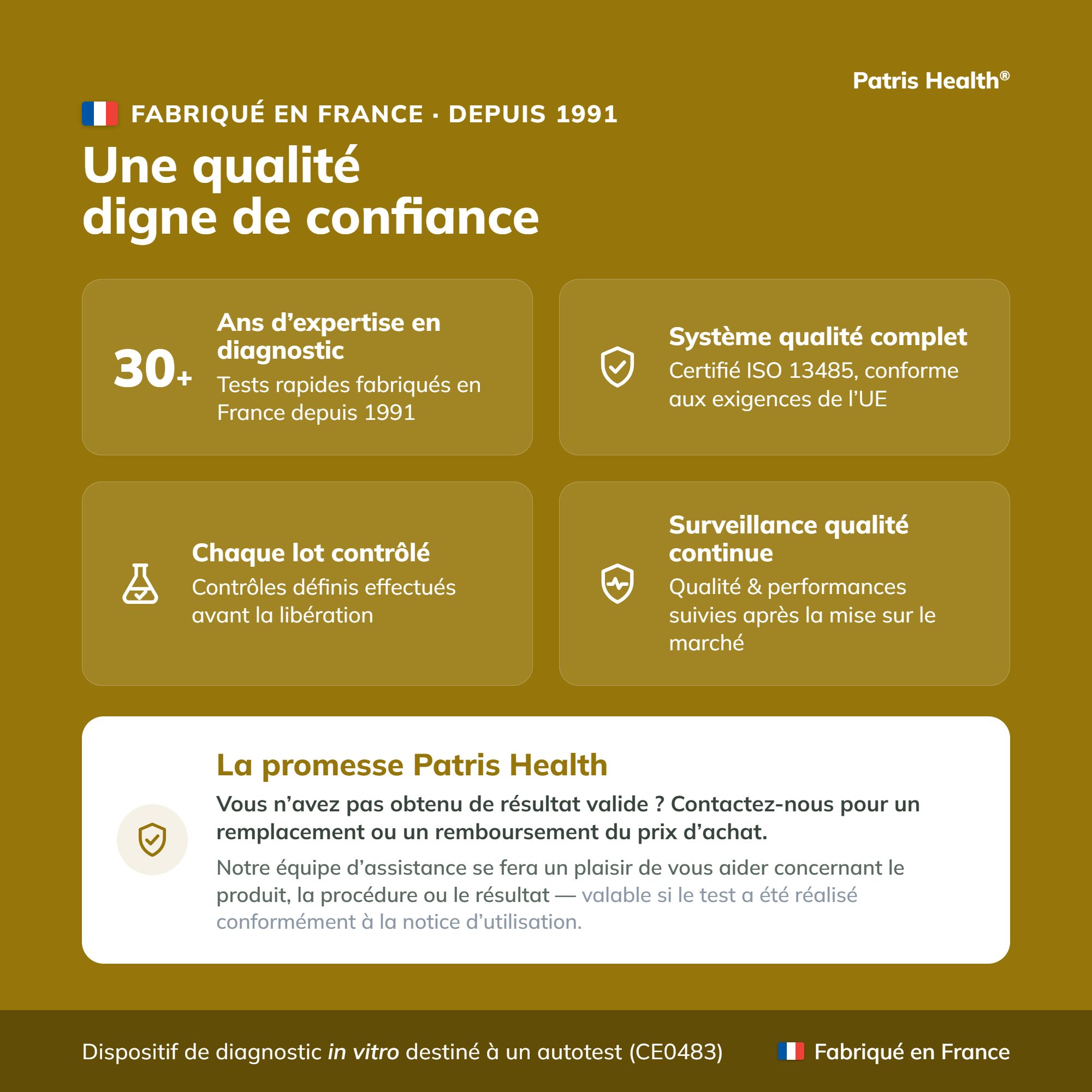 Contenu du kit de test hépatique Patris Health : appareil de test, pipettes, lancettes, tampon et lingette alcoolisée.