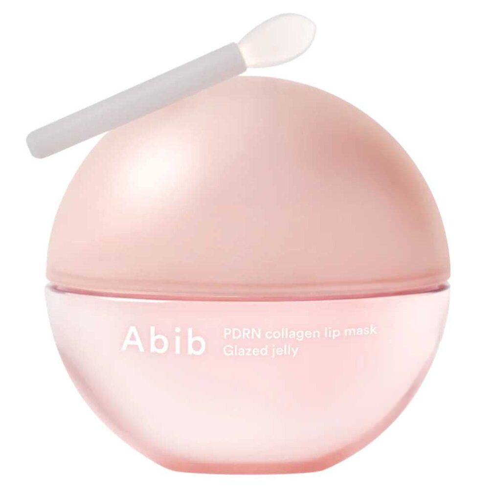 Abib PDRN Collagen Lip Mask Glazed Jelly avec une spatule sur le couvercle.