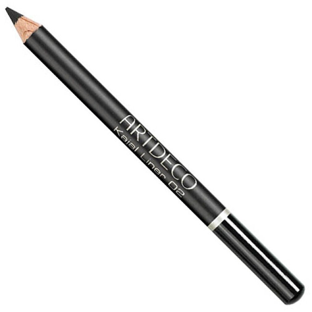 Zwarte Kajal Liner van Artdeco. Potlood met punt en zilveren ring. Opschrift: Kajal Liner 02.