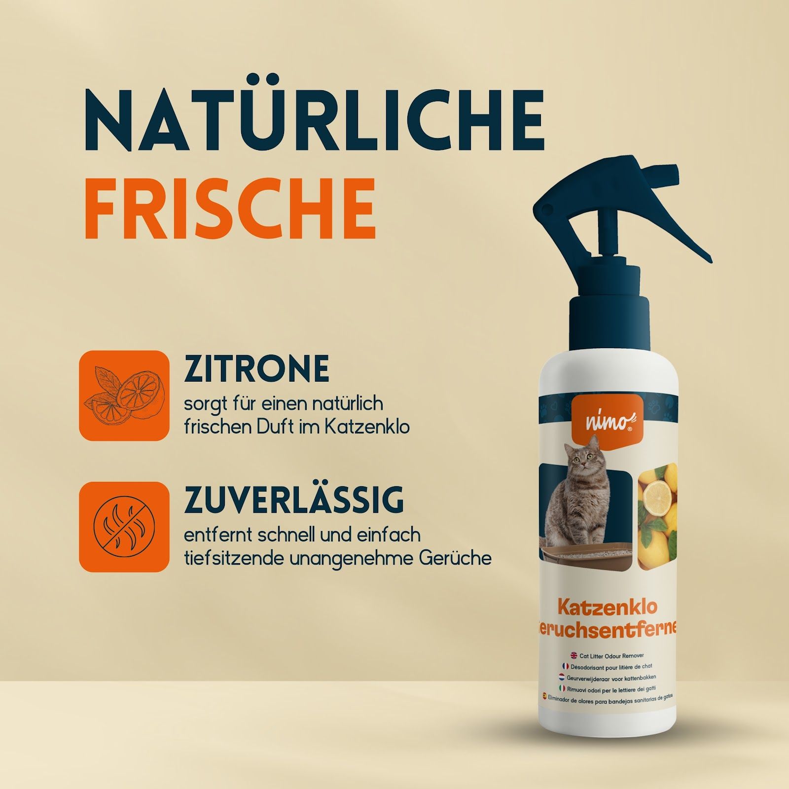 nimo® Désodorisant pour litière • Spray neutralisant contre les odeurs et l'urine