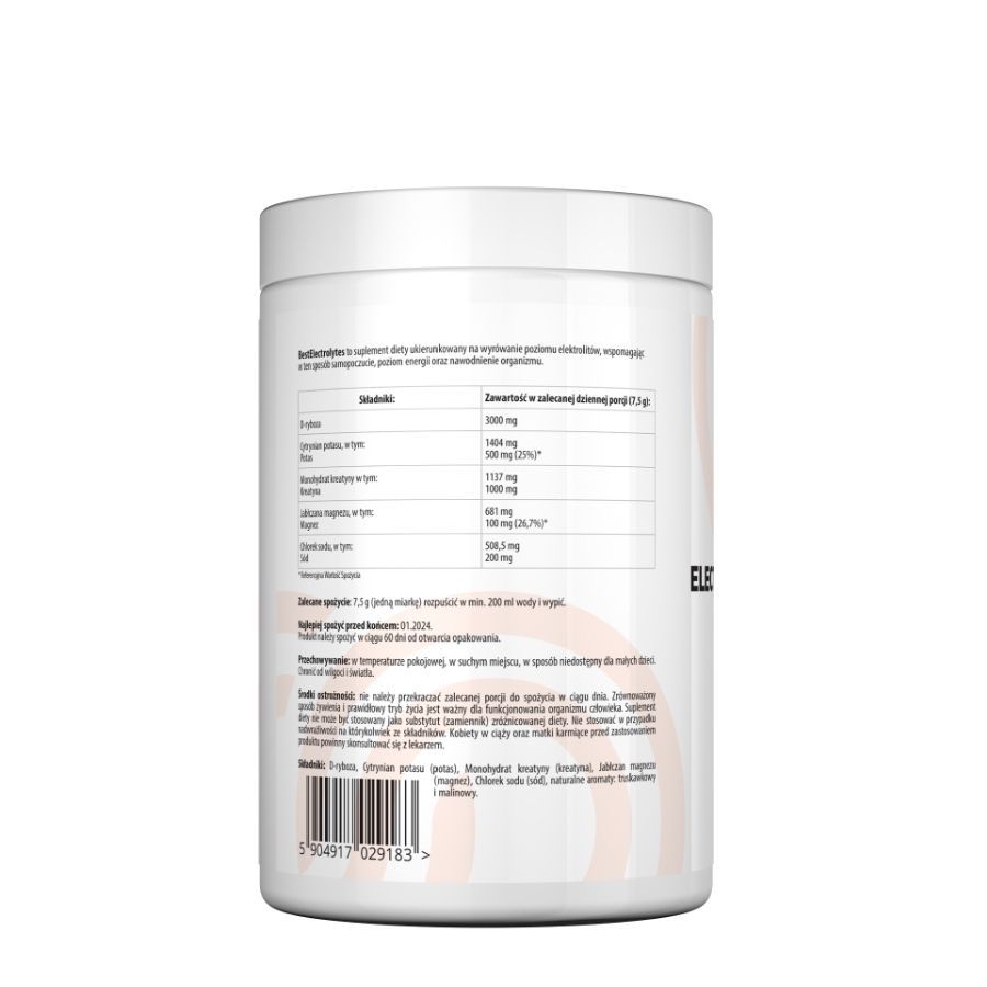 Dos d'un conteneur blanc. Texte avec informations nutritionnelles et ingrédients. Informations produit en polonais.