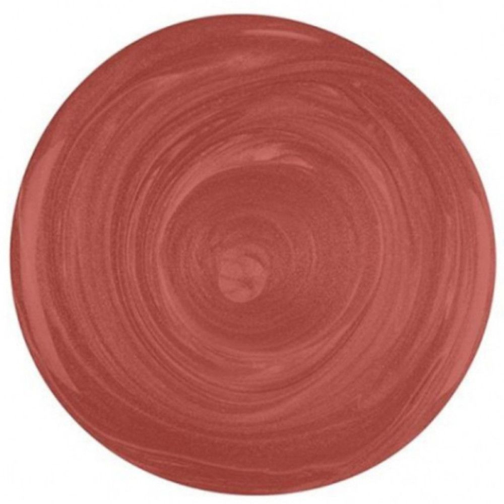 Tache ronde de vernis à ongles brun-rouge avec texture tourbillonnante. Aucune information sur le produit visible.