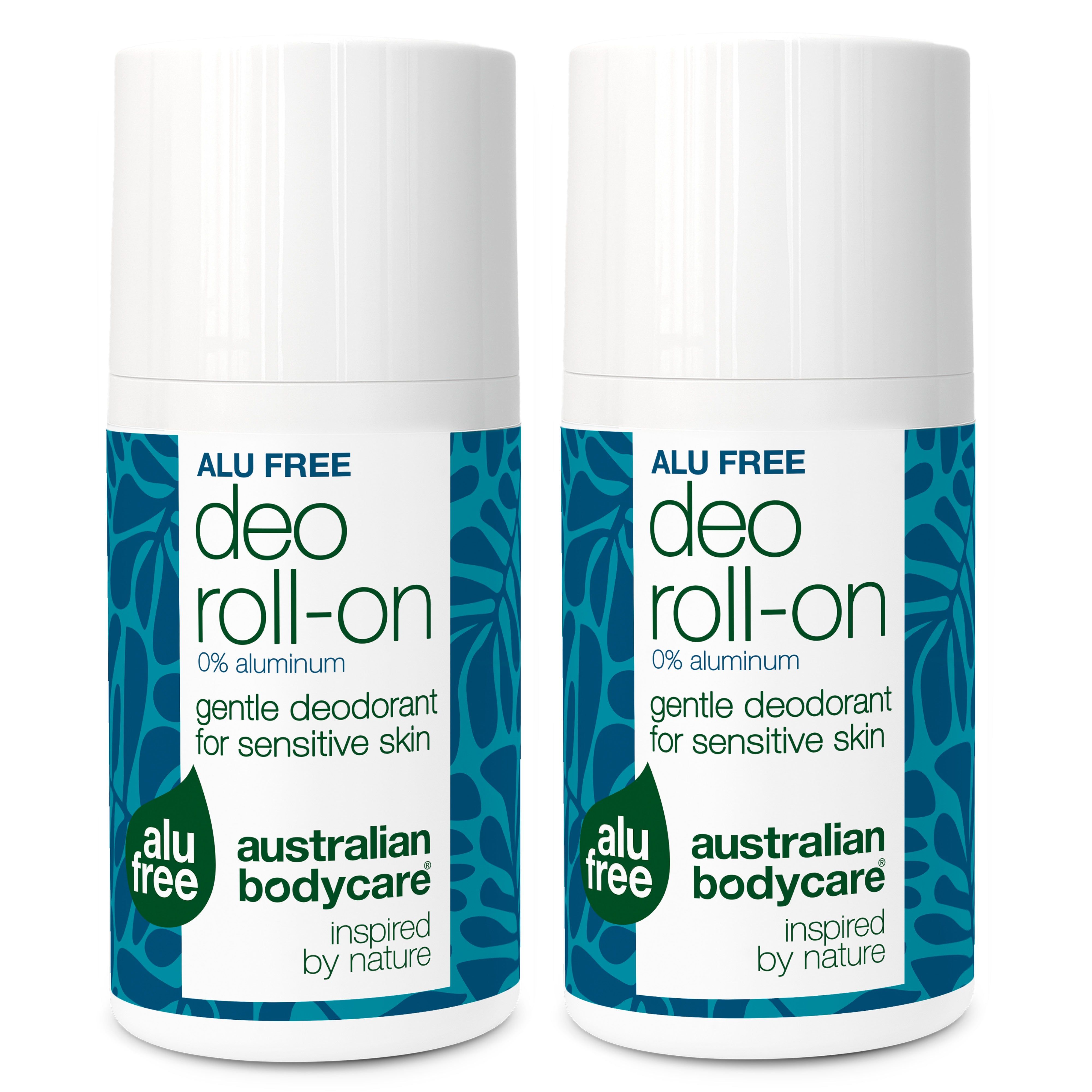 Deux roll-ons déodorants blancs avec décor bleu. Inscription : Alu Free, Deo Roll-on, 0% aluminium, doux pour peaux sensibles.