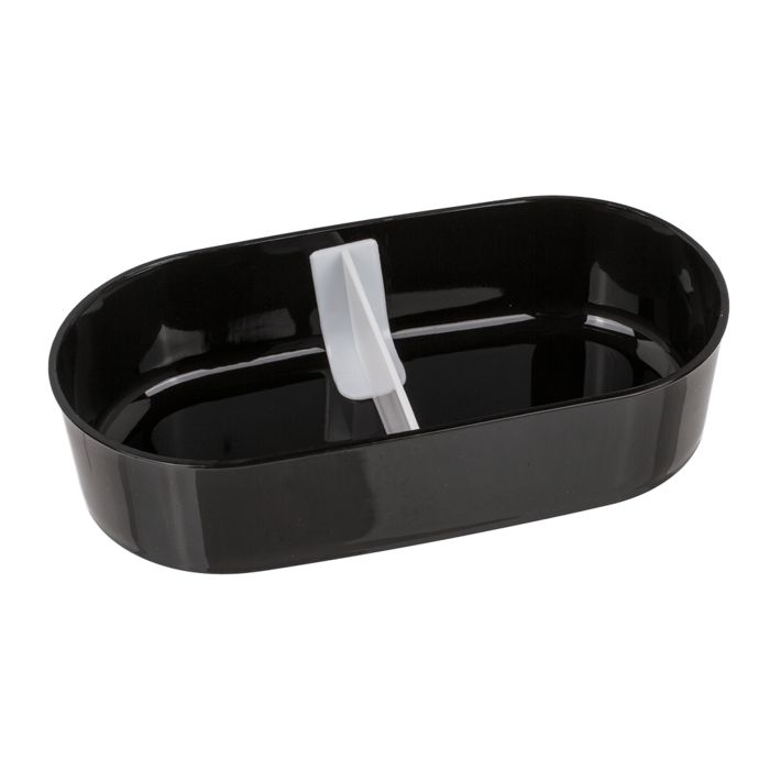 Zwarte lunchbox met wit inzetstuk. Ovale vorm. Met scheidingswand.