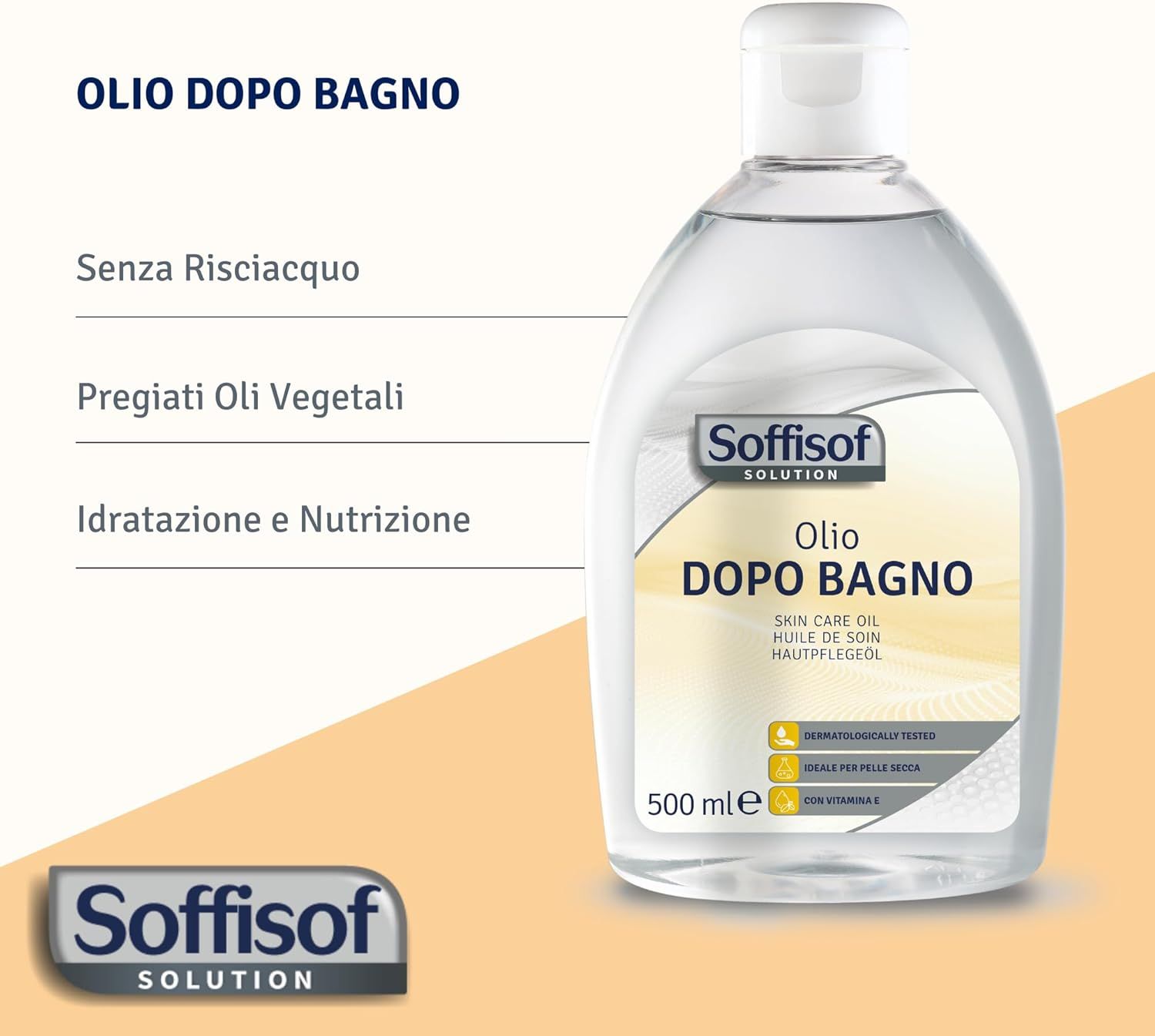 Flacon avec étiquette et nom du produit. Texte: Sans rinçage, huiles végétales de qualité, hydratation et nutrition.