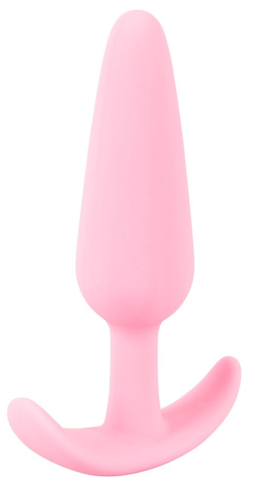 Roze siliconen anale plug met brede basis.