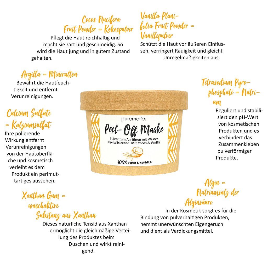 puremetics - Masque Peel-Off "Revitalisant - À la Noix de Coco et à la Vanille"