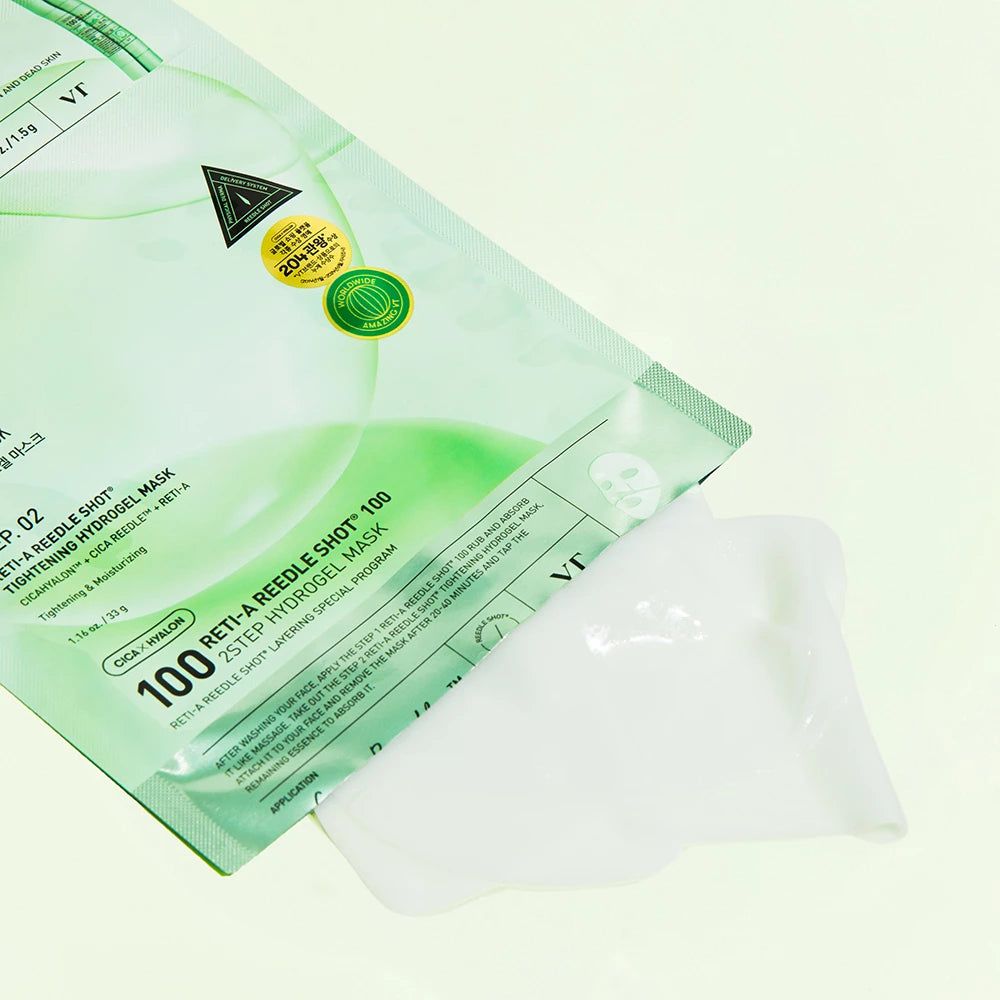 Masque hydrogel VT COSMETICS Reti-A Reedle Shot 100, programme en 2 étapes.