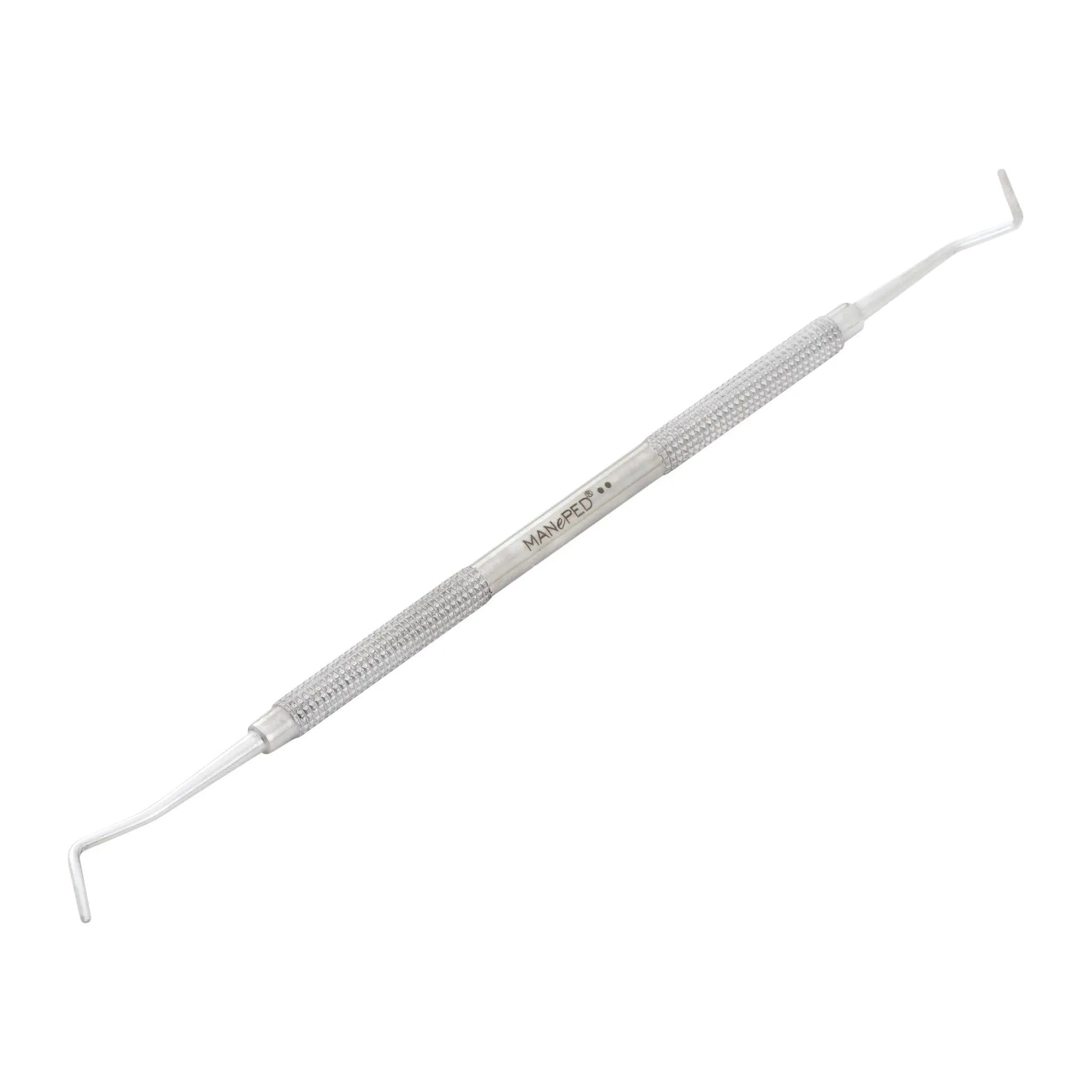 MANePED-instrument van roestvrij staal. Geribbelde handgreep, aan beide kanten gebogen.