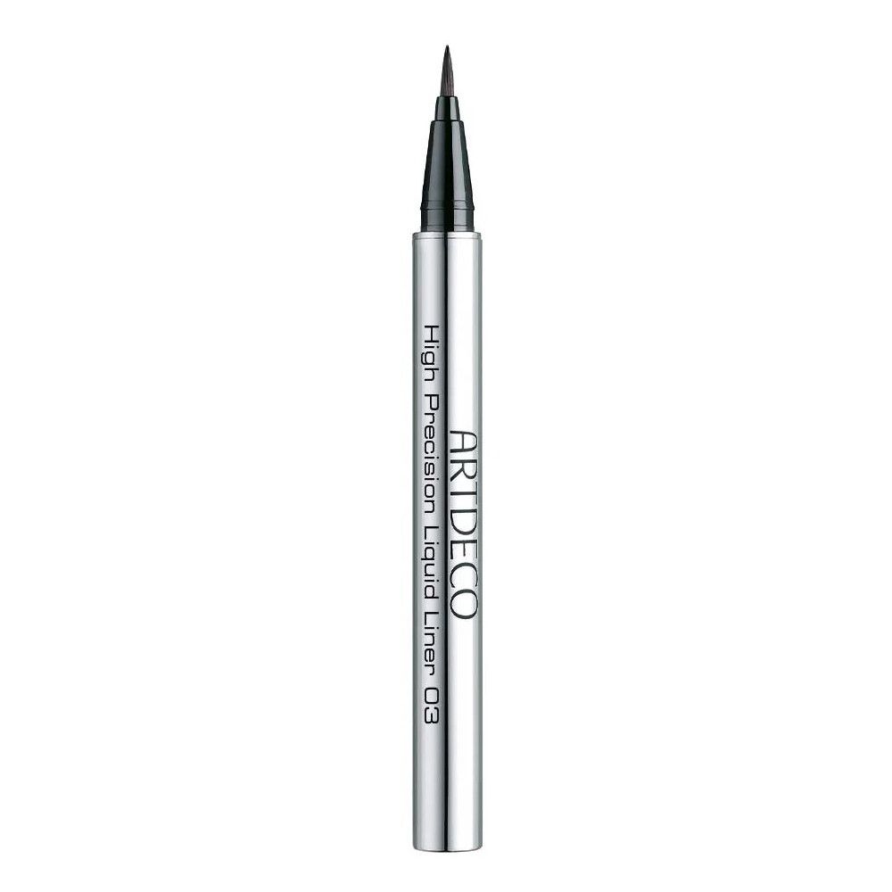 Stylo eye-liner argenté à pointe noire. Inscription: ARTDECO High Precision Liquid Liner 03.