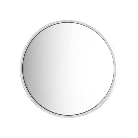 Miroir grossissant rond avec un grossissement 10x et un cadre argenté.