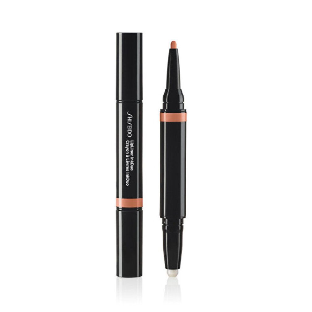 Lipliner InkDuo Crayon à lèvres mat noir de Shiseido. Double crayon avec crayon et applicateur. Teinte pêche.