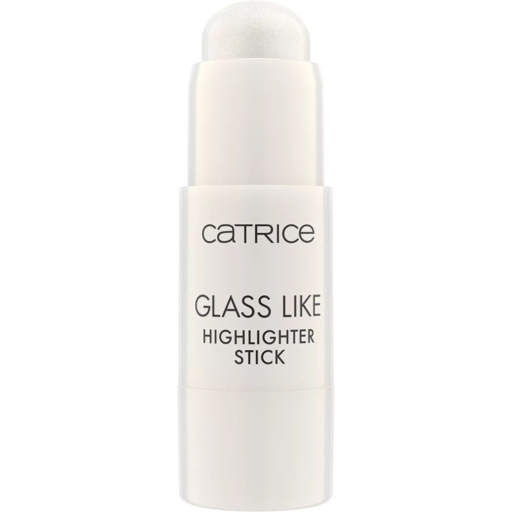 Witte highlighter stick met glaseffect. Opschrift: Catrice, GLASS LIKE HIGHLIGHTER STICK.