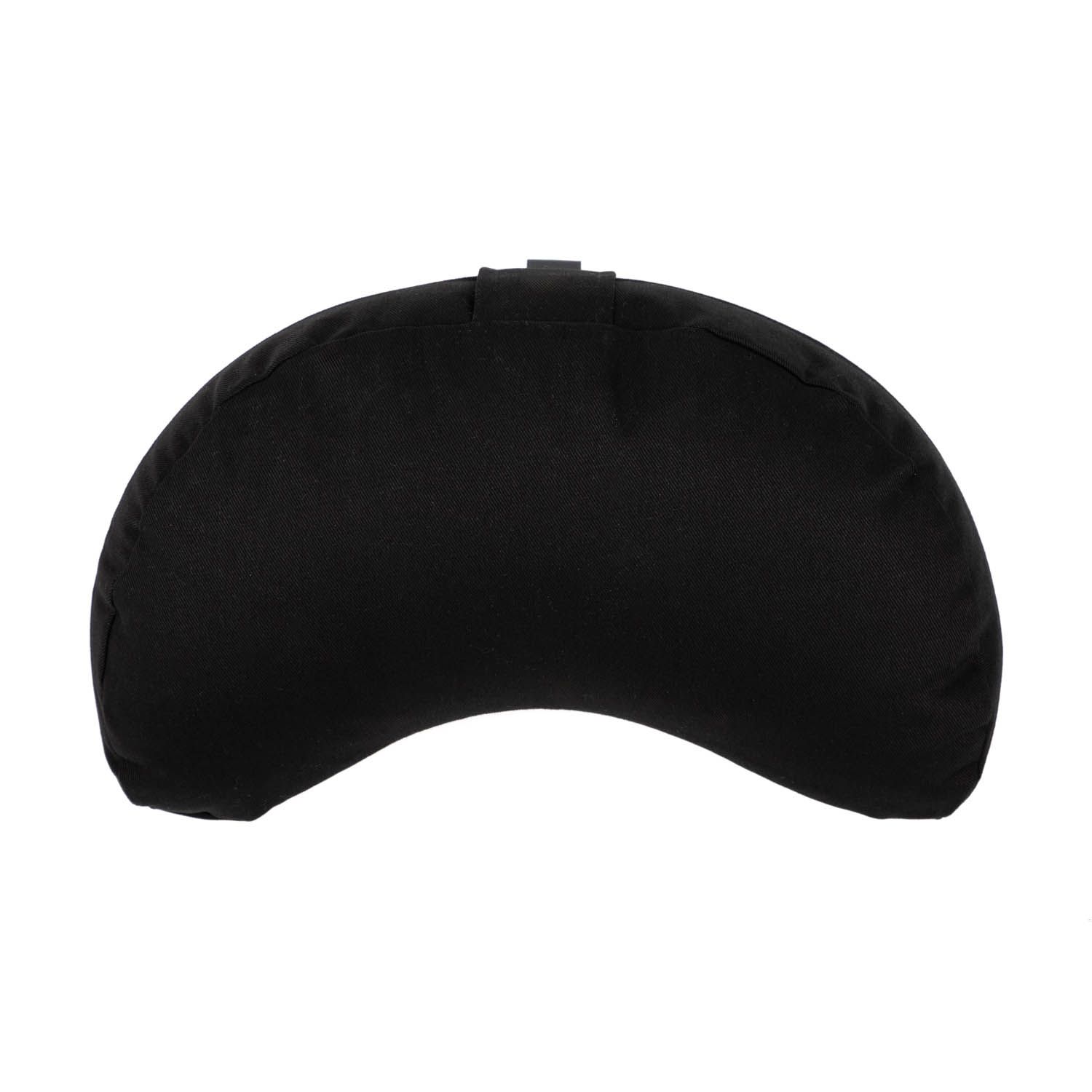 Coussin de méditation noir en forme de demi-lune avec fermeture éclair.