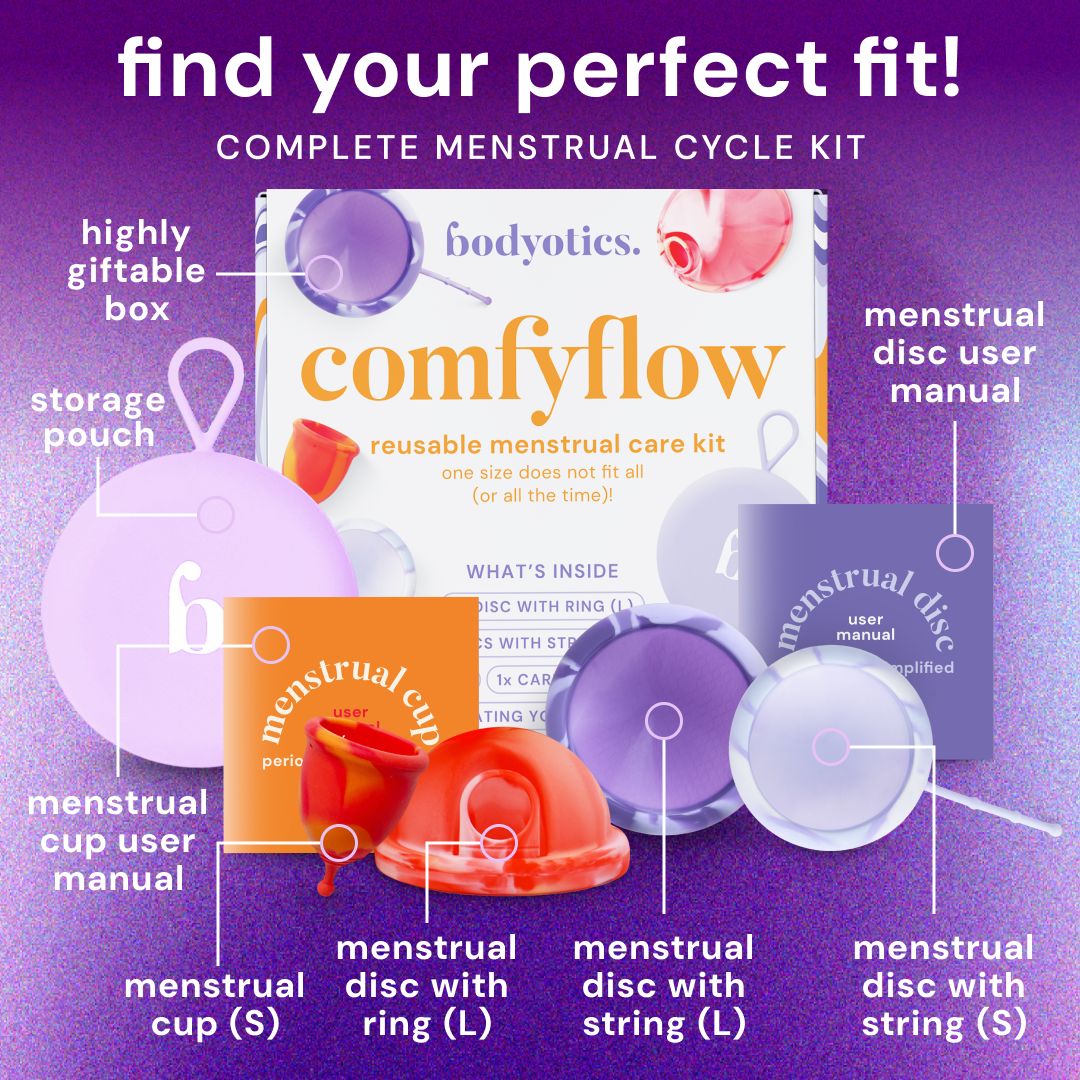 Bodyotics Comfyflow : disque menstruel (S) avec cordon, blanc, avec indication de taille.