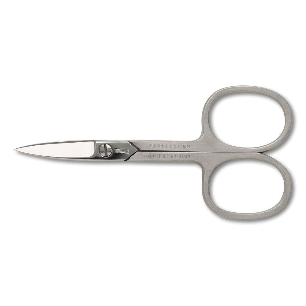 Nagelschaar. Mat metaal. Twee ovale vingergaten. Scherpe bladen. Tekst: DREITURM Solingen.