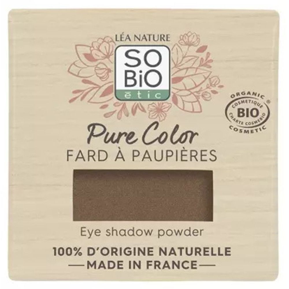 Fard à paupières SO'Bio étic Pure Color, marron. Inscription : 100% d'origine naturelle, Made in France. Certifié Bio.