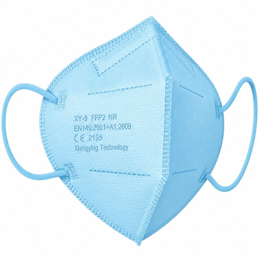 Masque respiratoire FFP2 NR bleu clair, 5 couches, certifié CE selon EN149:2001+A1:2020.