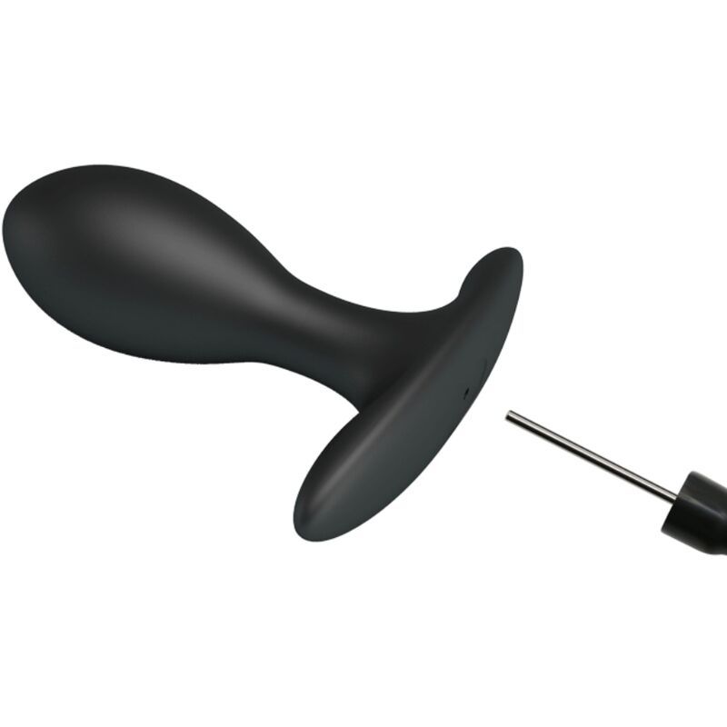 Zwarte opblaasbare anale plug met pomp en slang, geïsoleerd op witte achtergrond.