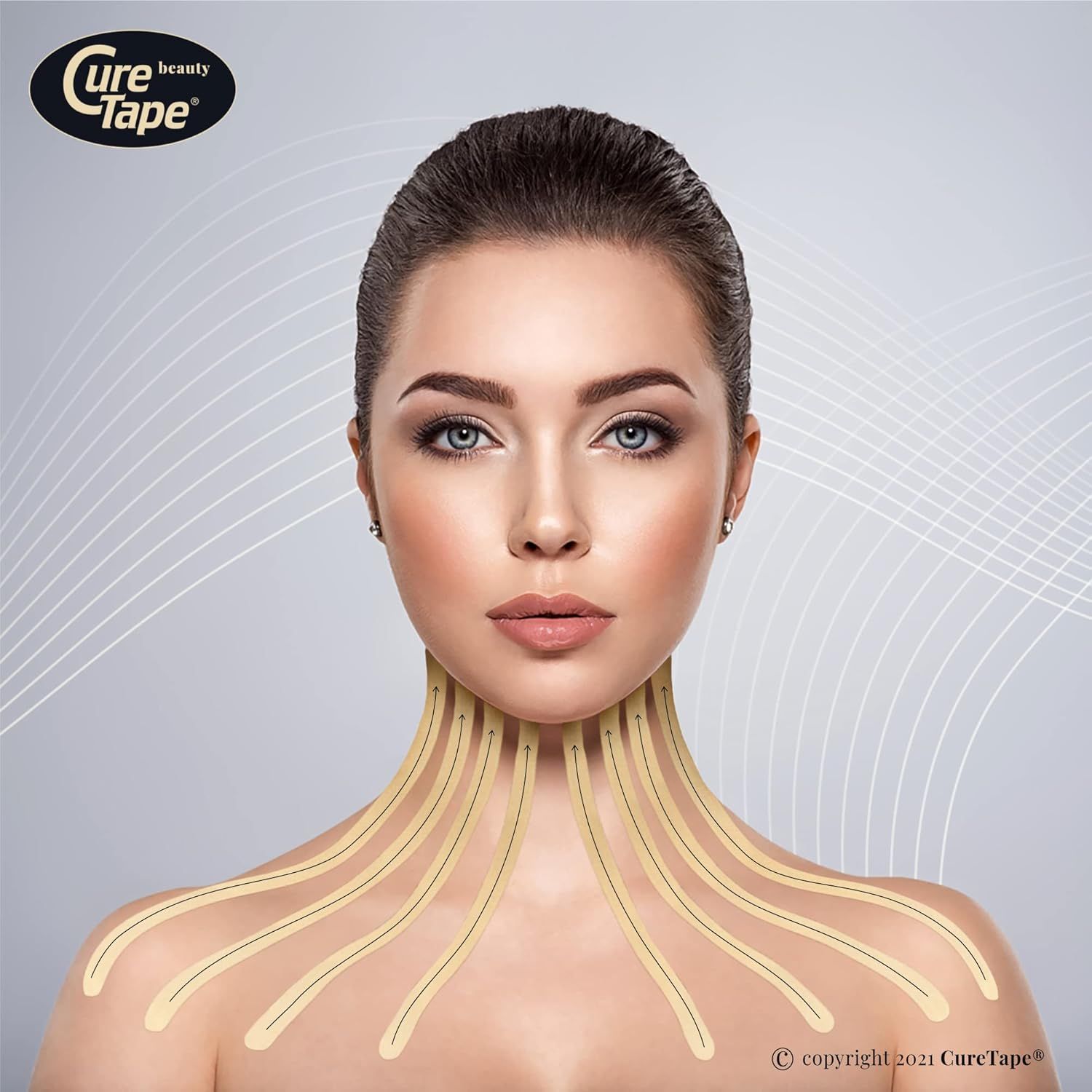 Rouleau de tape de kinésiologie beige avec le logo 'Cure Tape beauty'.