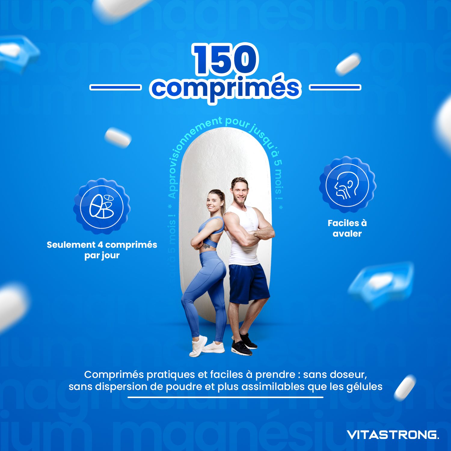 Magnesium Complex 5-in-1. Fles met tabletten, 150 stuks. 400mg magnesium per dosis. Glutenvrij, non-GMO.