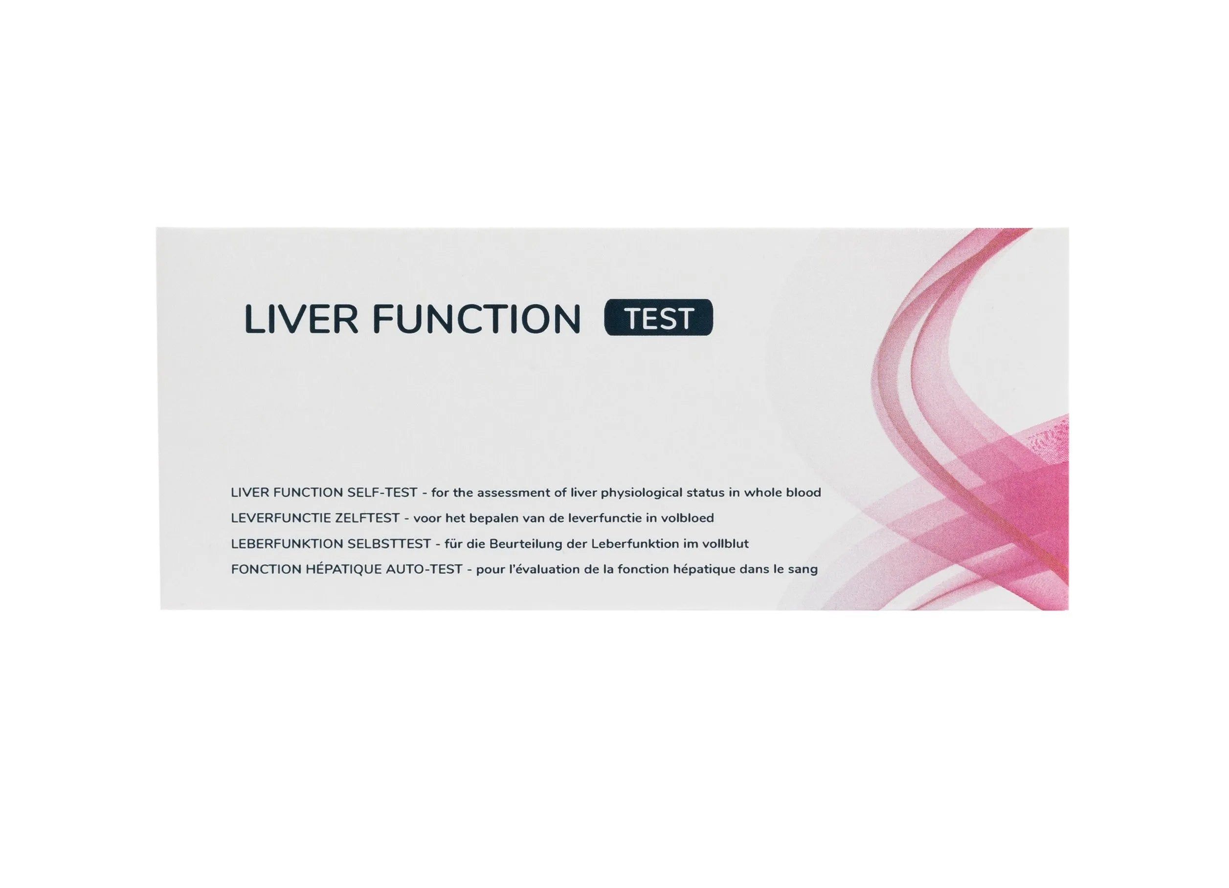 Emballage du test de fonction hépatique intitulé 'LIVER FUNCTION TEST'.