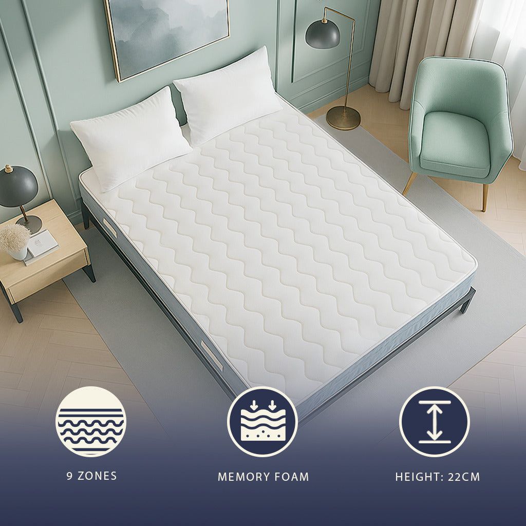The White Stone Matras 90x200 cm van Hypoallergene Foam en Memory Foam Hoogte 22 cm