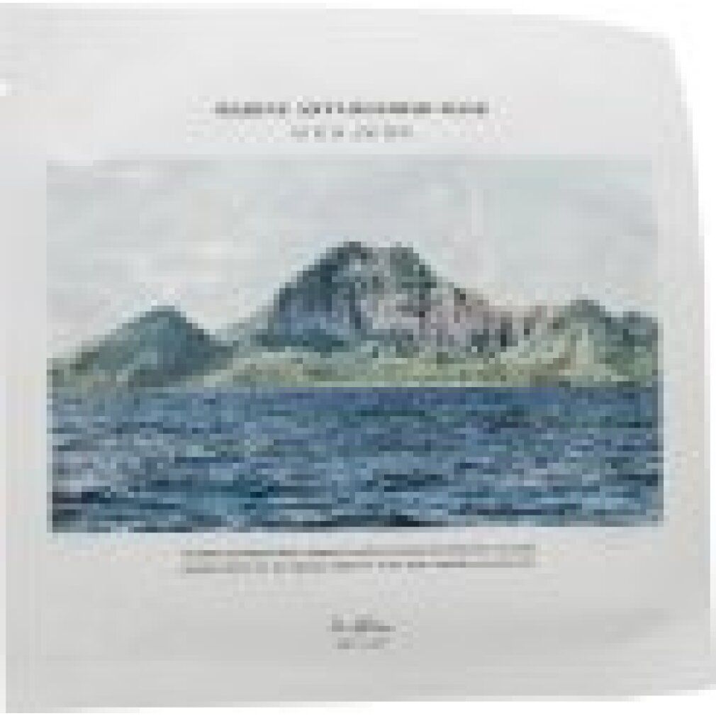Emballage d'un masque facial avec motif de montagne et de mer.