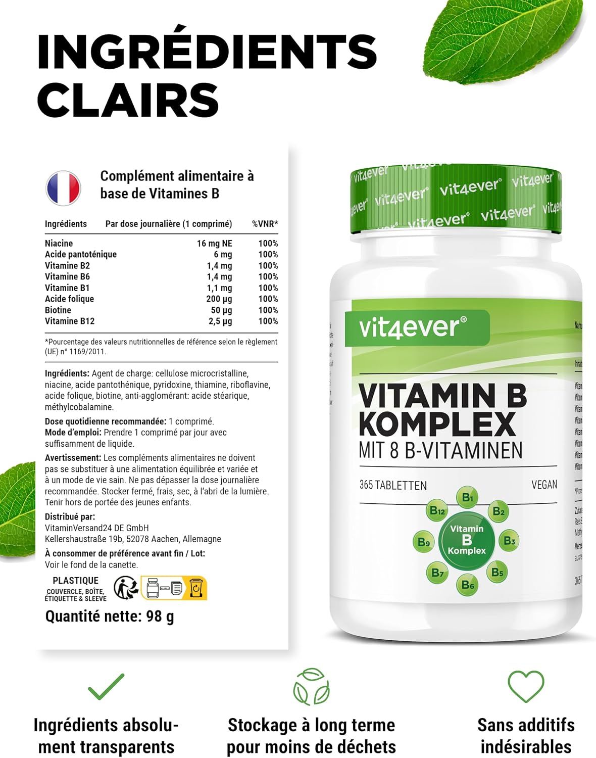 Vit4ever Complexe de Vitamine B: Tout en un coup d'œil, Fabriqué en Allemagne.