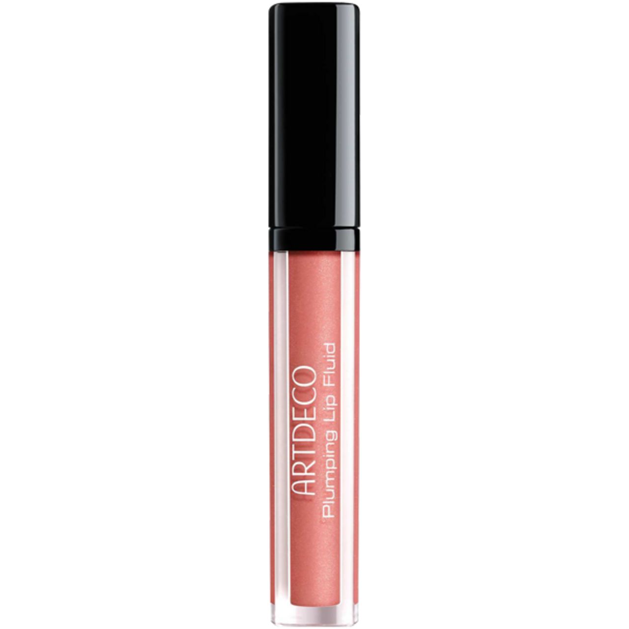 Artdeco Plumping Lip Fluid. Transparante tube met zwarte dop. Productnaam en merk op de tube.