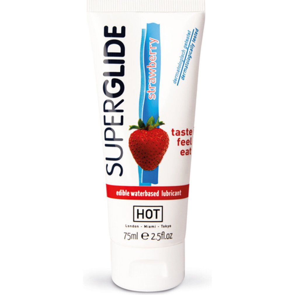 Lubrifiant HOT Superglide Fraise, tube 75ml. À base d'eau et comestible.