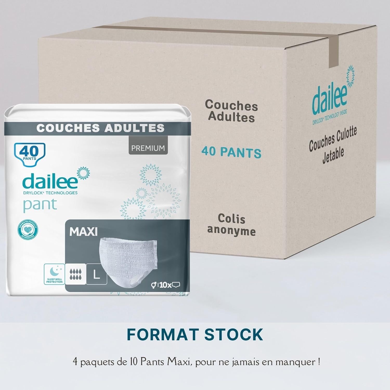 Emballage Dailee Pants Maxi, 40 pièces, taille L, Premium.