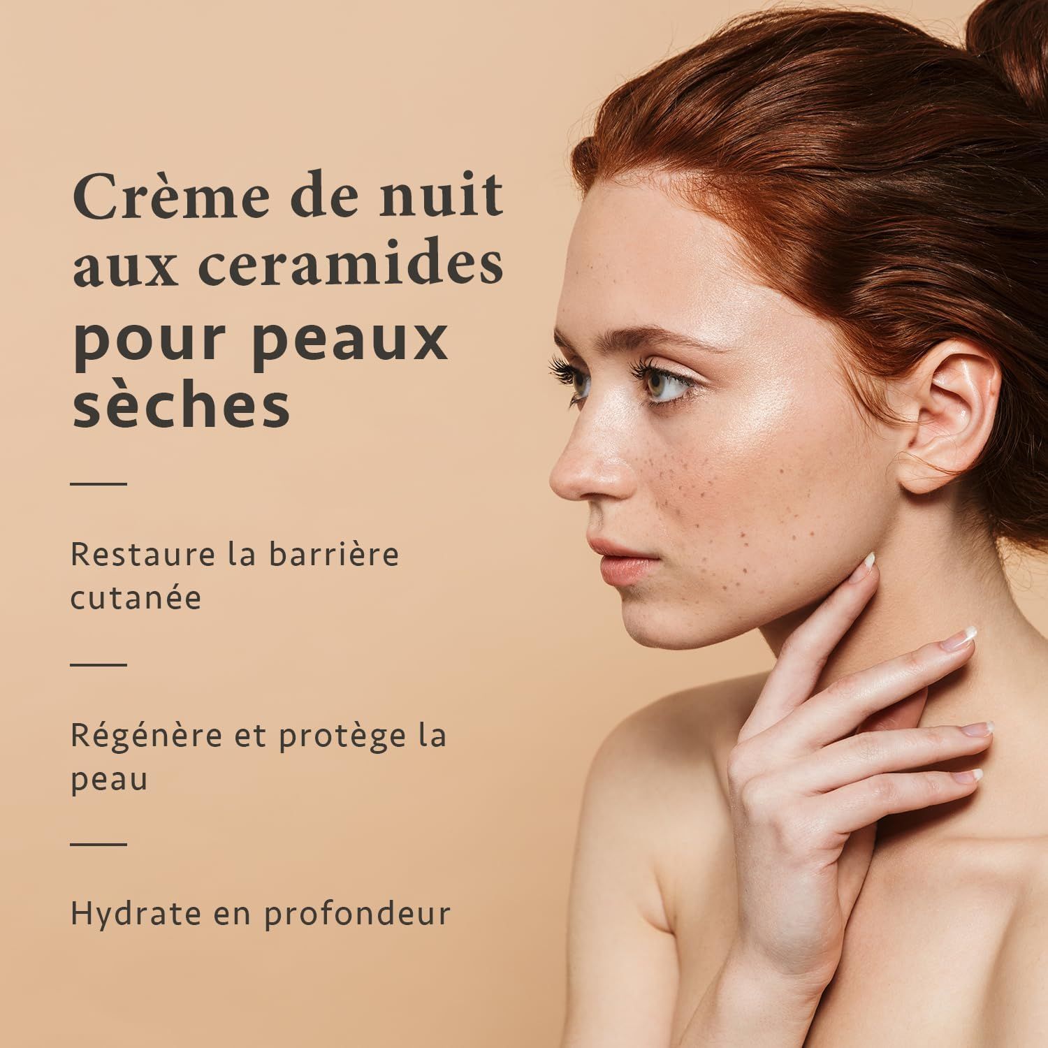 Crème de nuit aux céramides pour peaux sèches. Restaure la barrière, régénère et hydrate.
