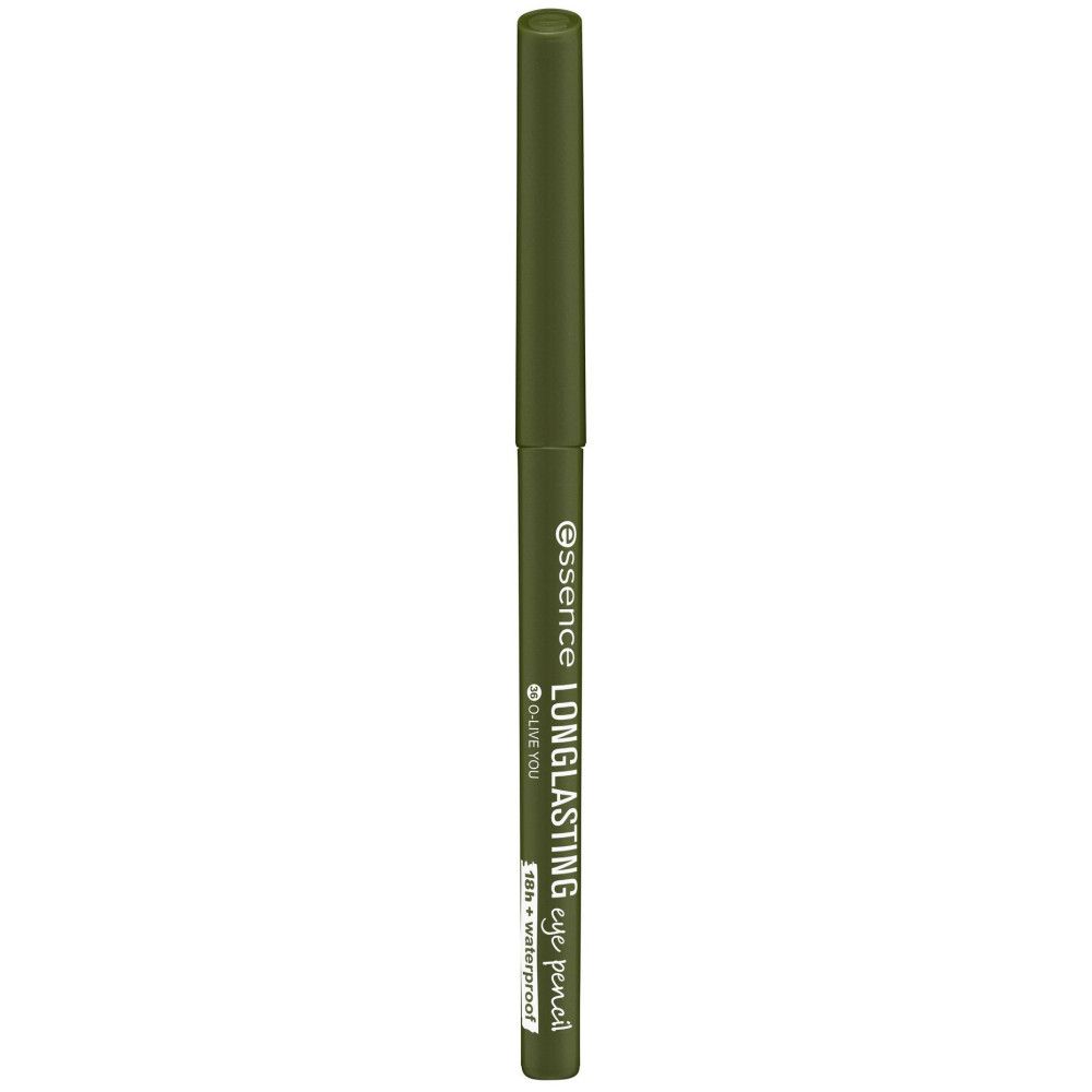 Crayon pour les yeux vert. Inscription : Essence Longlasting eye pencil. Olive You. Avec waterproof.