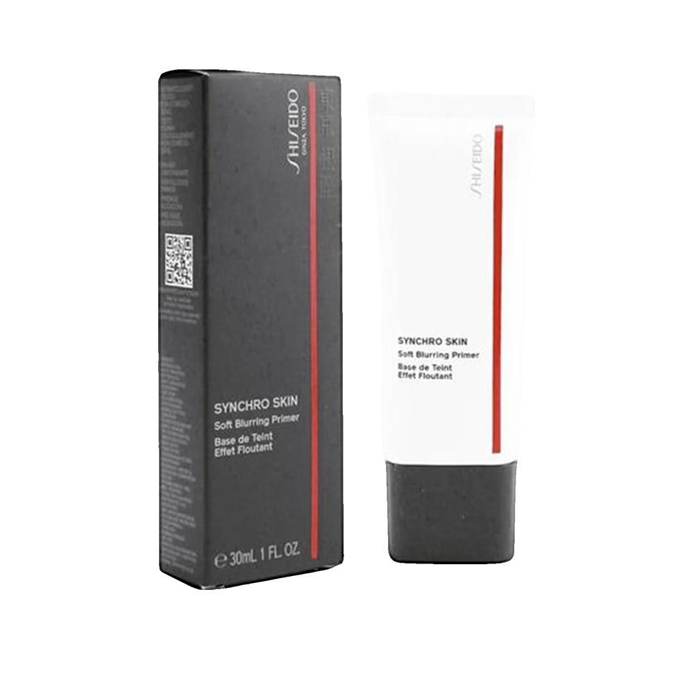 Emballage noir et tube blanc. Inscription: SHISEIDO, SYNCHRO SKIN Soft Blurring Primer.