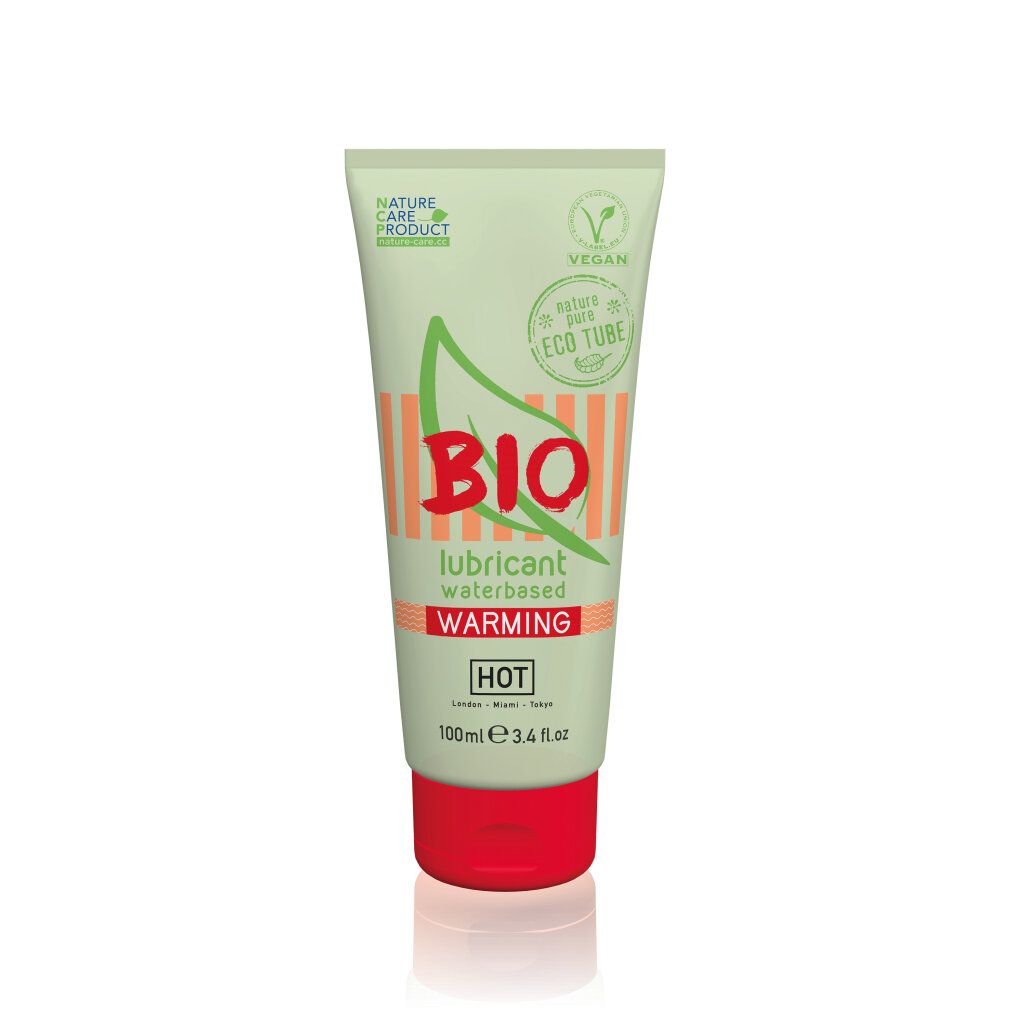 Lubrifiant BIO Warming, à base d'eau, tube de 100ml avec bouchon rouge.