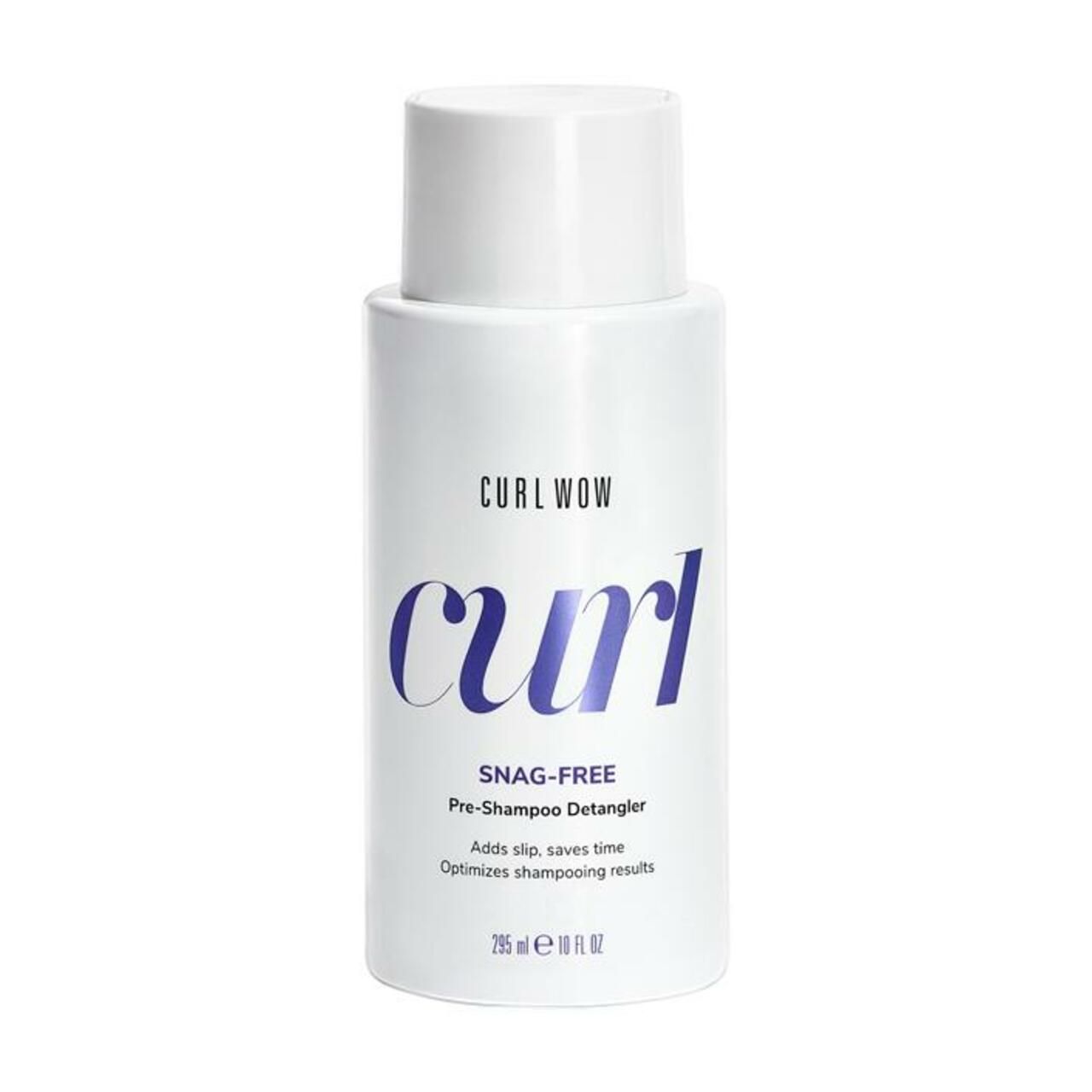 Bouteille blanche avec Curl Wow Snag-Free Pre-Shampoo Detangler. 295 ml / 10 fl oz.