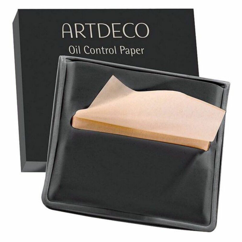 Zwarte verpakking met "ARTDECO Oil Control Paper". Zwarte houder met uitstekend olie-absorberend papier.
