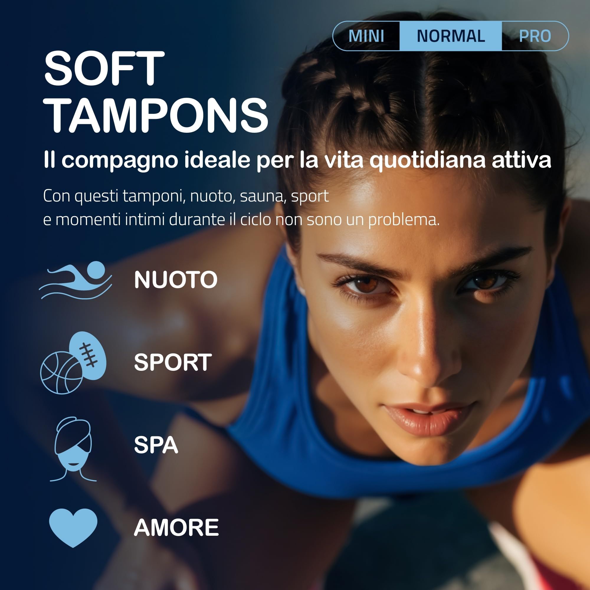Femme faisant du sport, MY.SIZE Woman Soft Tampons Normal. Icônes pour natation, sport, spa, amour.
