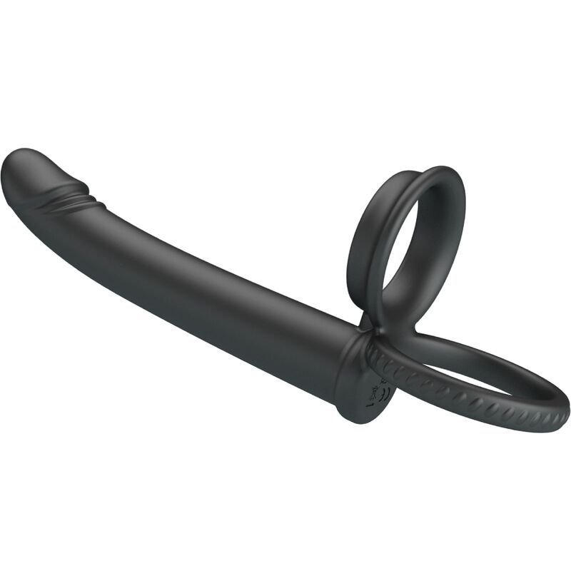 Anneau de pénis noir avec tige flexible et anneaux.