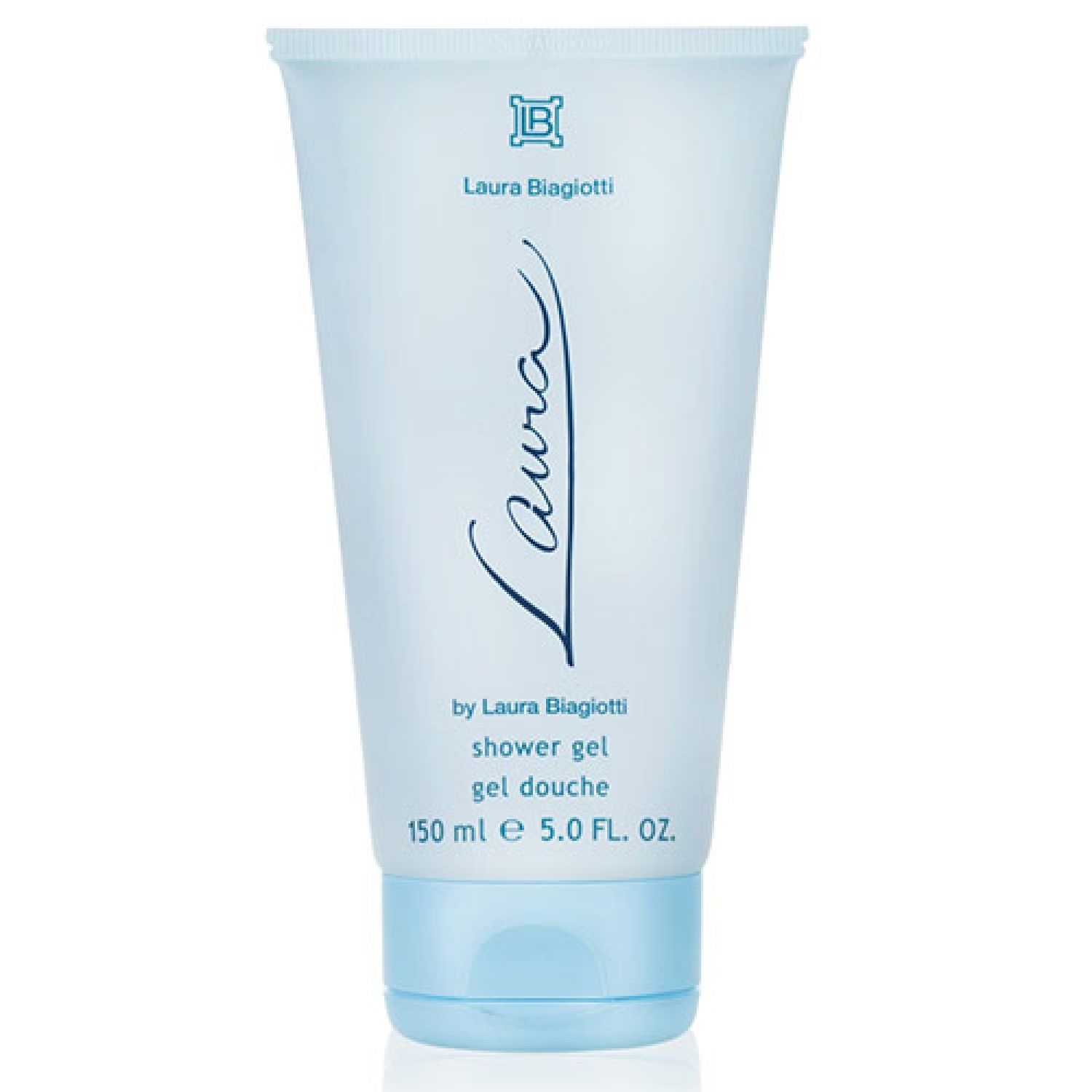 Laura Biagiotti Douchegel in een lichtblauwe tube met lichtblauwe dop. 150 ml.