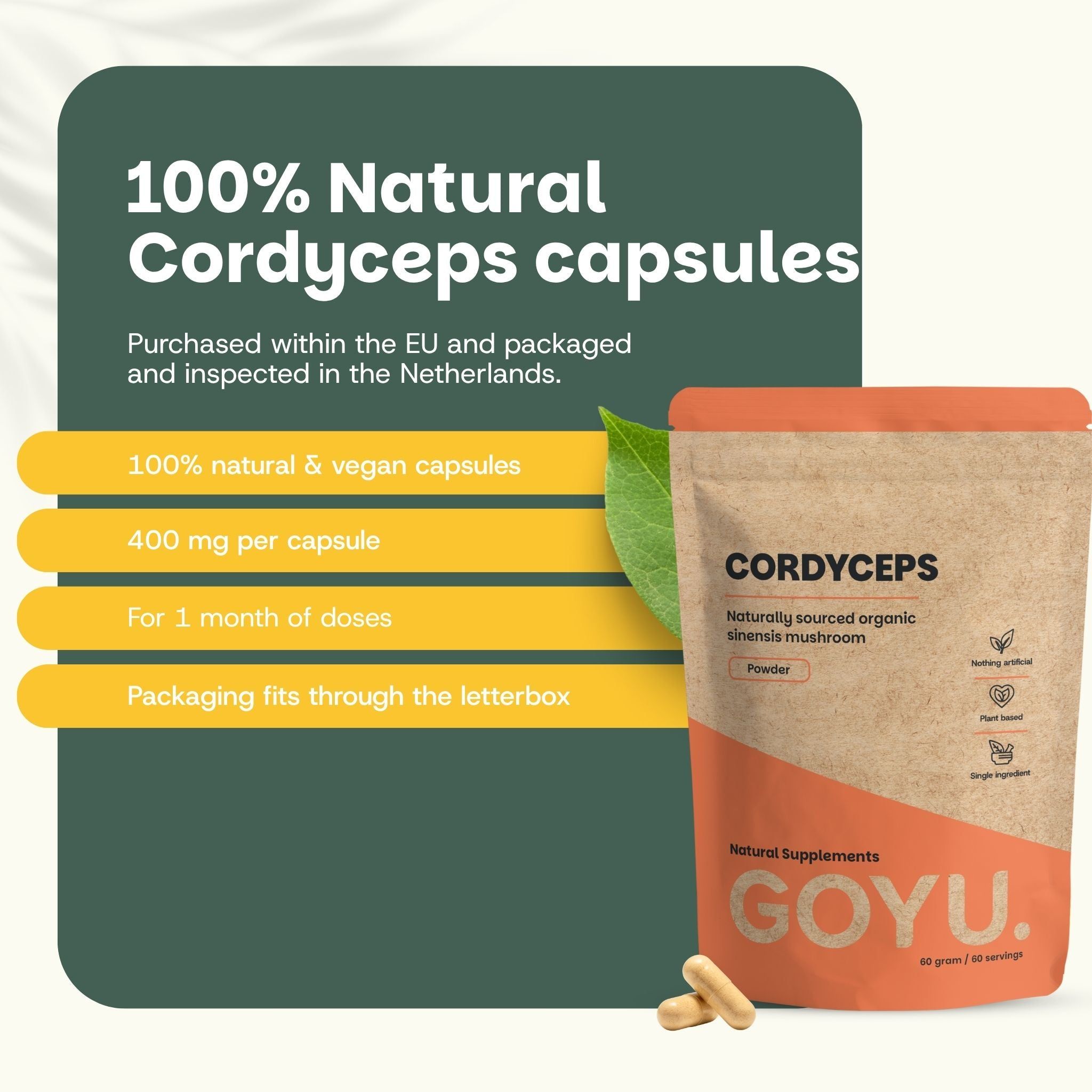 Gélules de Cordyceps 100% naturelles : Achetées UE, inspectées NL. 400 mg par gélule, végétaliennes.