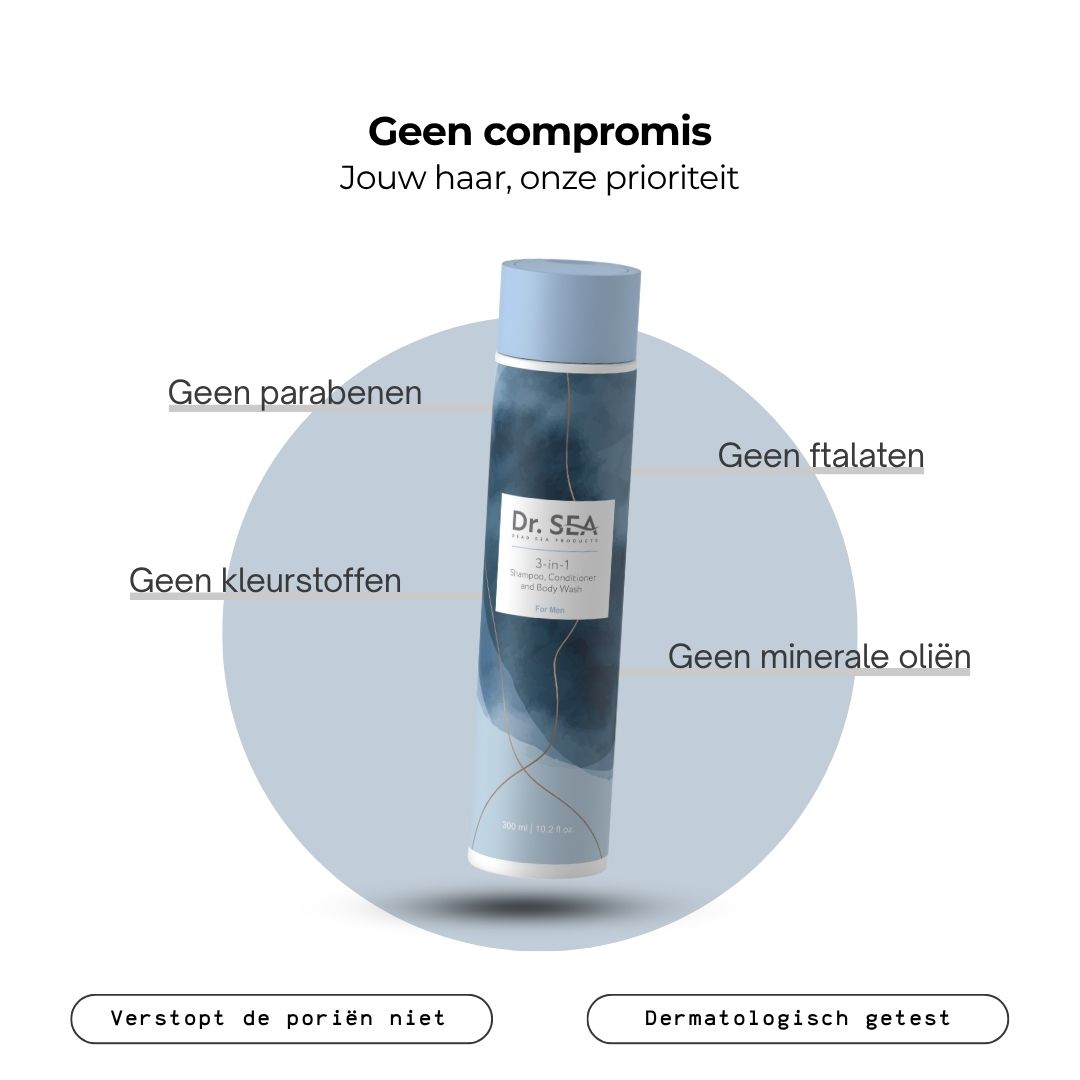Fles met tekst: "Dr. SEA 3-in-1", zonder toevoegingen.