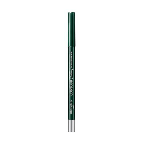 Crayon eye-liner vert waterproof avec détail argenté et capuchon.