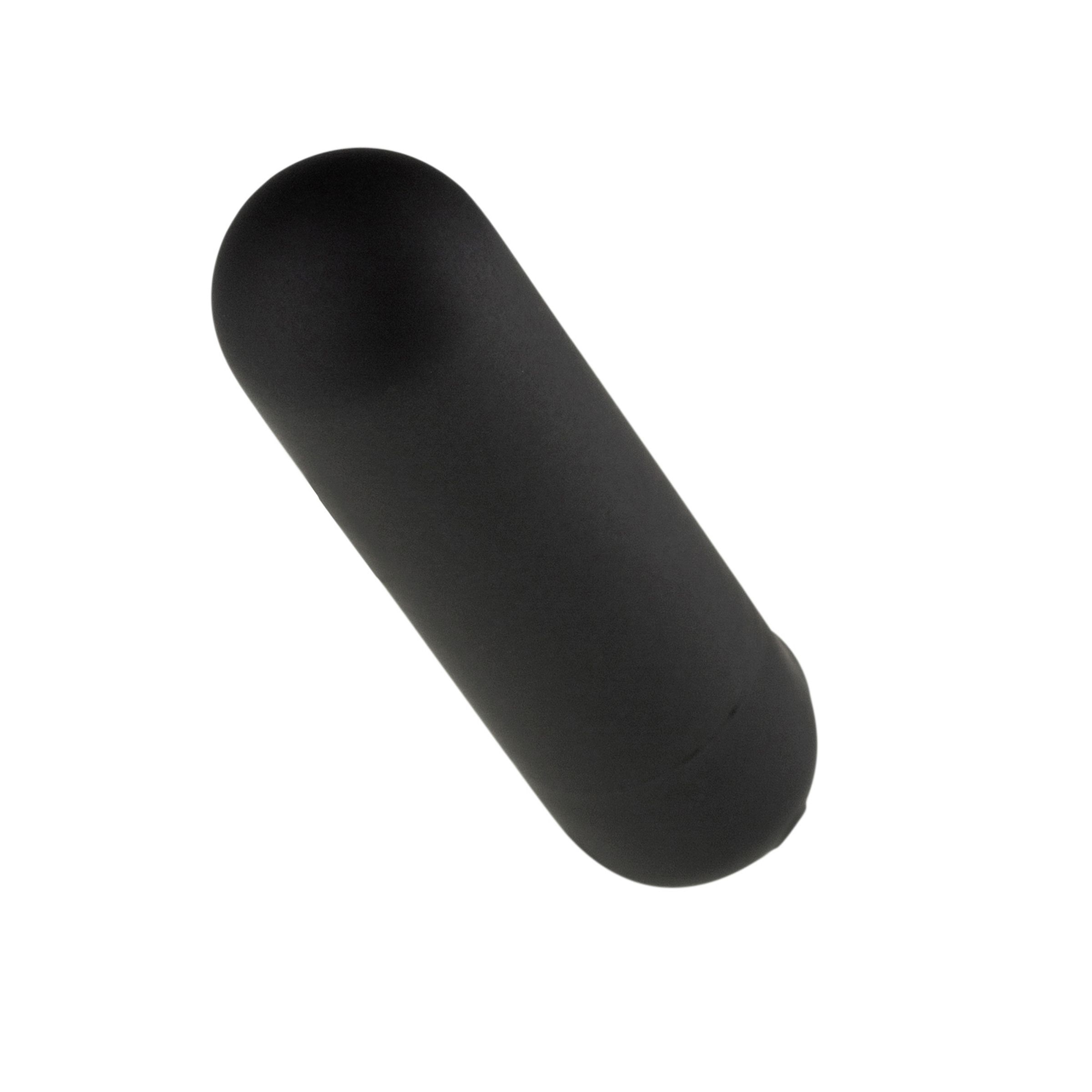 Produit cylindrique noir avec extrémités arrondies. La surface est mate.