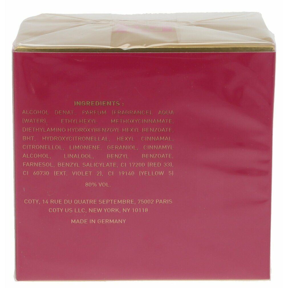 Emballage de l'Escada Especially Eau De Parfum Spray. Ingrédients et informations du fabricant au dos.