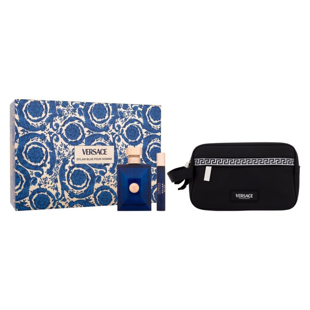 Coffret cadeau Versace Dylan Blue Pour Homme avec trousse de toilette, Eau de Toilette et vaporisateur de voyage.