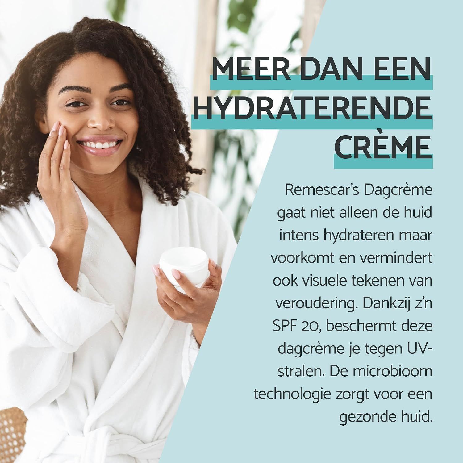 Vrouw brengt hydraterende crème aan op gezicht met potje.